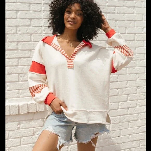 Bucket list Oversized colorblock terry knit tunic pull over top sz M - Picture 7 of 8